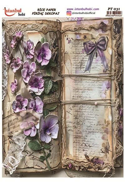İstanbul Hobi Brass Decopage Paper 30X42Cm Pt-031 Writing and Flowers