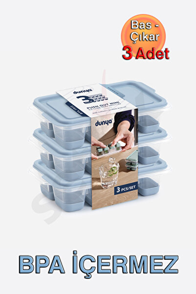 Dünya Plastik Mini Kapaklı Silikon Buz Kalıbı, Bas - Çıkar (Üçlü Set)