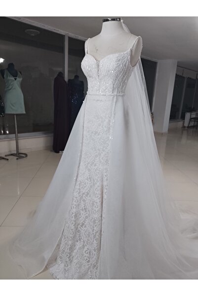 ÖZEL DİKİM Demonte Tül Etekli Dantelli Balık Form GELİNLİK