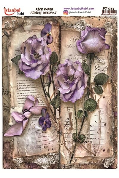 İstanbul Hobi ورق ديكور نحاسي 30×42 سم PT-013 مع نقوش كتابية وزهور