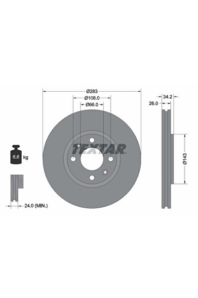 TEXTAR Disc Frana, fata stanga/dreapta , Citroen C4 1,