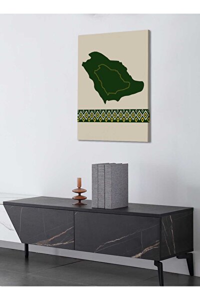 LOWHA لوحة فنية جدارية من القماش مشدودة على إطار خشبي تصور خريطة المملكة بتصم...