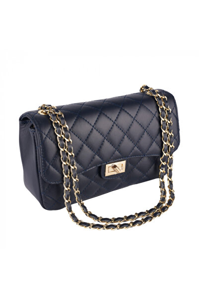 AZZURA Patricia Crossbody Bag Navy Blue Quilted Leather 8002
