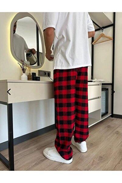 RE7EDİ Red Black Harajuku Square Pattern Unisex Pajamas Sweatpants