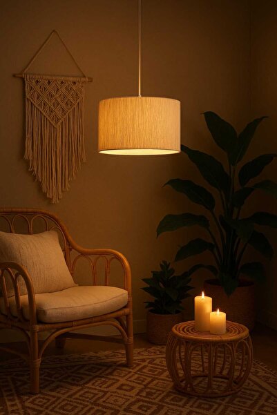 wellhome El Yapımı Makrome Avize - Modern Bohem Tavan Lambası Salon Yatak Odası Dekoratif Aydınlatma