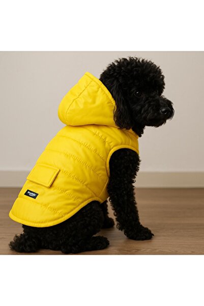 Buddy Store Yellow Quilted Lined Waterproof Hooded Dog Coat - Easy to Put on Mold