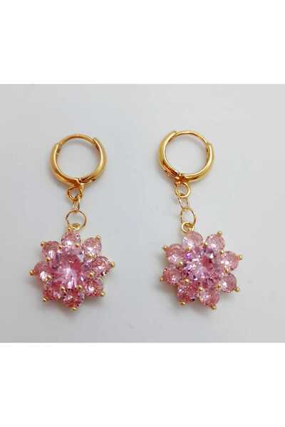 AYLİN TAKI Özel Tasarım Pembe Kristal Kadın Kolye Ve Küpe Seti