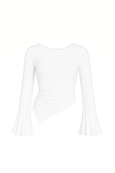 meren like your style Λευκή μπλούζα με στρογγυλή λαιμόκοψη και λεπτομέρεια ντραπέ, ισλαμική μπλούζα που ταιριάζει με το μανίκι της