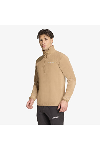 adidas Multi Essentials 1-2 Zip Fleece Erkek Kahverengi Yürüyüş Polar