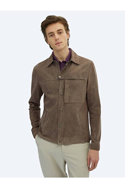 Kip Mink Regular Fit Shirt Collar Smart Casual Leather Coat