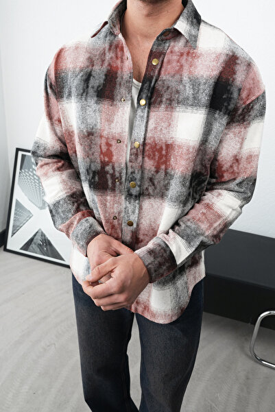 İLKCET MODA Оверсайз сорочка з клітинчастим візерунком і застібками-кнопками