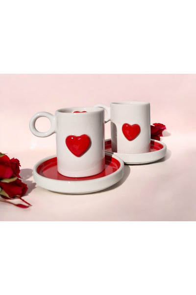 seda seramik Handmade Heart 4-Piece Coffee Cup Set for 2 People