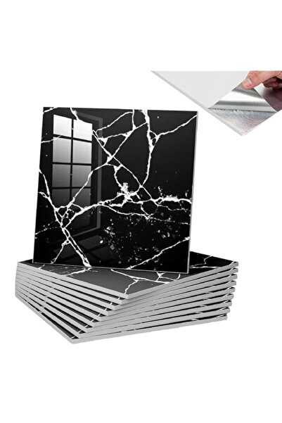 Generic 10pcs Waterproof Peel And Stick Marble Wall Tiles, Self-Adhesive PVC Panels, Green-Black, Decorativ