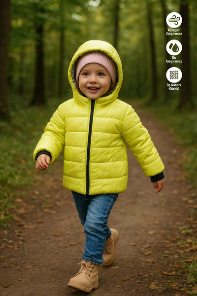 JARMO KİDS Girl's Waterproof and Windproof Outerwear with Shiny Glitter on the Outside and Fur on the Inside Hooded Coat