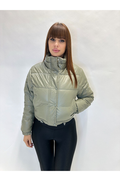 IFASTFASHION Women's short waterproof jacket made of eco-leather - high collar model for autumn-winter