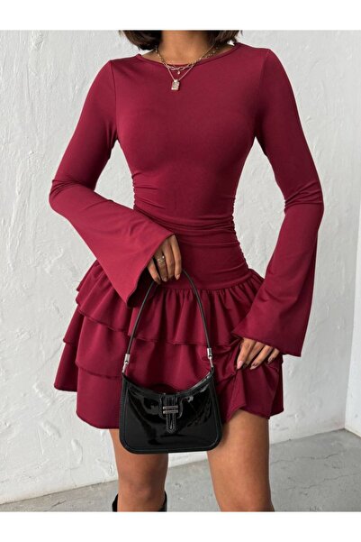 ELBEY İspanyol Kol Uzun Kollu Pileli Elbise