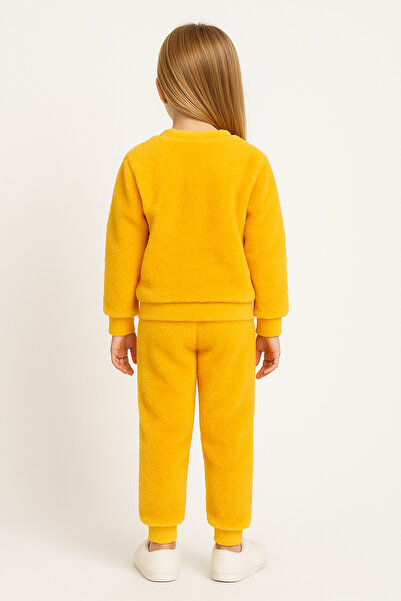 MUSCO Kız çocuk sarı polar eşofman sıcak tutan kışlık peluş sevimli 2’li alt üst takım