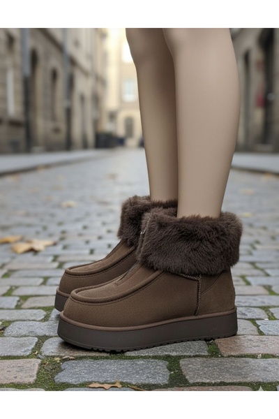 AXVO SHOES 909 KAHVERENGİ SÜET KÜRKLÜ KADIN BOT