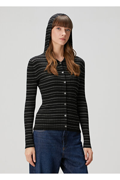 THEORY Siyah Beyaz Kapüşonlu Sweatshirt