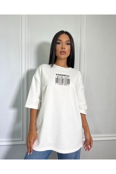 CC STORE Tricou oversized KINDNESS, cu imprimeu frontal tip cod de bare
