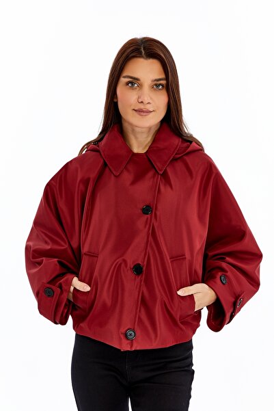 Primaro Bat Sleeve Pocket Detachable Hood Lined Trench Coat