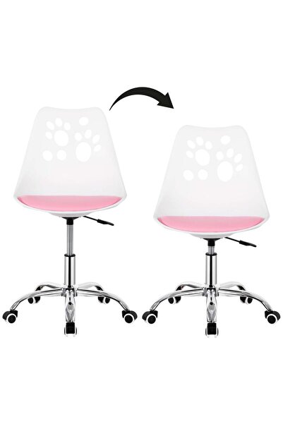 Optim Solution Scaun de birou ergonomic cu șezut din spumă, reglabil pe înălțime, până la 120 kg, 90x49x48 cm, alb și roz