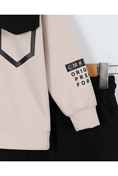 Egelite Boys' Seasonal Letter Printed Sweatshirt with Pocket Detail and Stylish Pants Set 4-11 Years Old