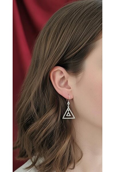 ErdoğanSilver Üçgen 925 Ayar Gümüş Sallantılı Küpe El İşçiliği Telkari