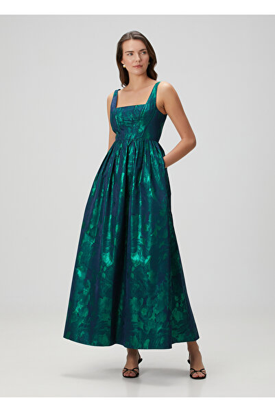 Aidan Mattox Yeşil Varak Desenli Midi Abiye Elbise