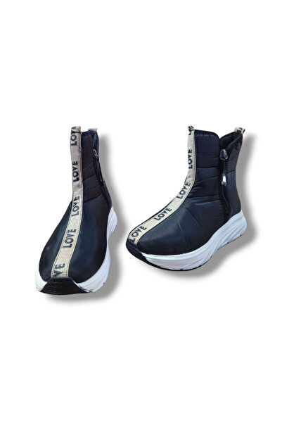 BARONES SHOES LOVE YAZILI SU GEÇİRMEZ FERMUARLI SİYAH KAR BOTU