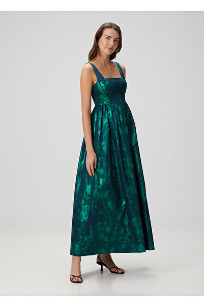 Aidan Mattox Yeşil Varak Desenli Midi Abiye Elbise