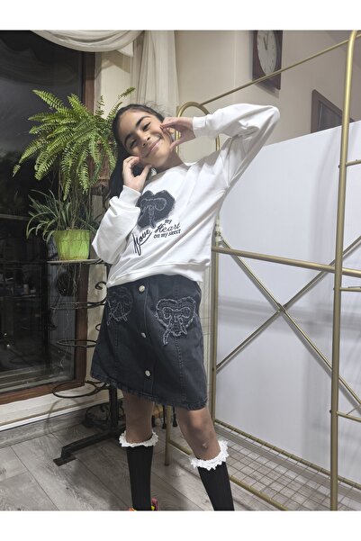 Şimo Butik Set fustă din denim pentru fetiță (Swea tricou + Fustă scurtă din ...