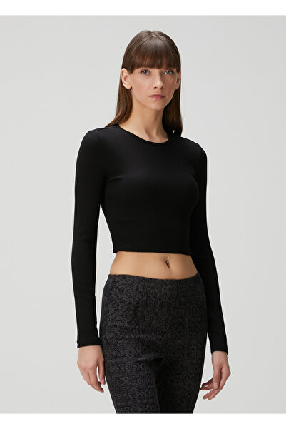 LES BENJAMINS Siyah Uzun Kollu Crop T-shirt