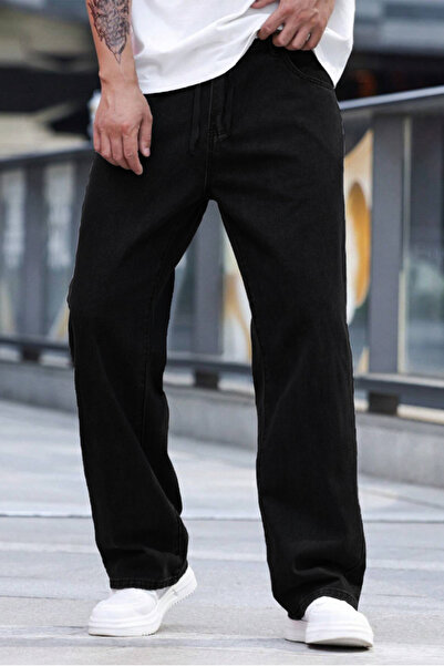 THE RULE Чоловічі чорні баггі з еластичним поясом, прямими штанинами та широким кроєм, еластичні джинси RF0479