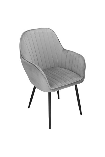 SERSIMO Scaun tapițat pentru living, design modern, catifea, picioare metalice, 85x52x46 cm, gri