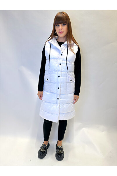 IFASTFASHION Vestă damă fâș lungă matlasată cu glugă – model impermeabil pentru toamnă-iarnă