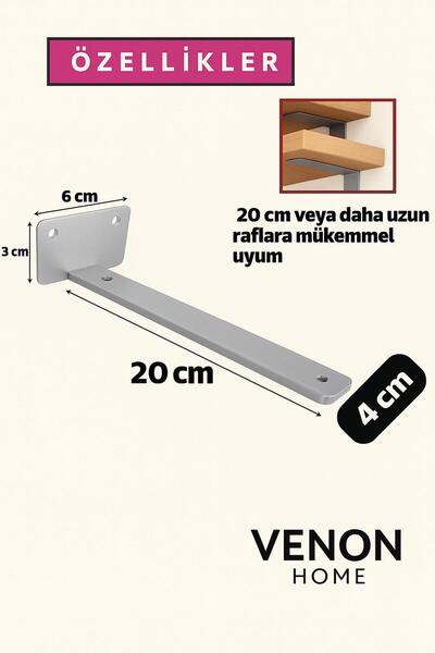 VENON 4'lü 20 Cm SİLVER Metal Raf Ayağı Raf Altı Tutucu L Köşe Konsol Raf Tutucu Deprem Dolap Sabitle