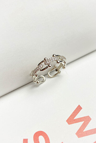 roshel Steel Ring Adjustable Stone Inlaid Elegant Ring Gold & Silver