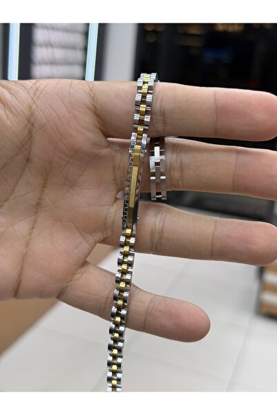 Çelik ORİJİNAL KALIN DESENLİ DAYANIKLI ERKEK PASLANMAZ BİLEKLİK