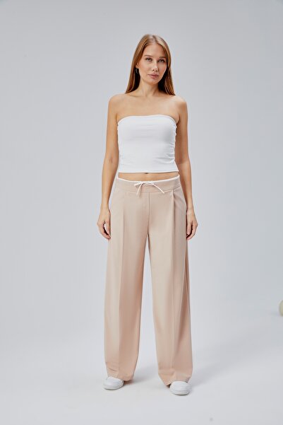 HANIMCA GİYİM Women's Pants with Fabric Belt, Side Pockets, Comfortable Fit, Full Length, Wide Leg