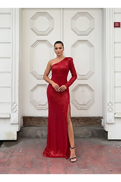 diloxe Tek Omuz Pul Payet Balık Abiye