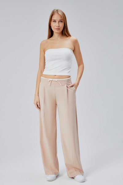 HANIMCA GİYİM Women's Pants with Fabric Belt, Side Pockets, Comfortable Fit, Full Length, Wide Leg