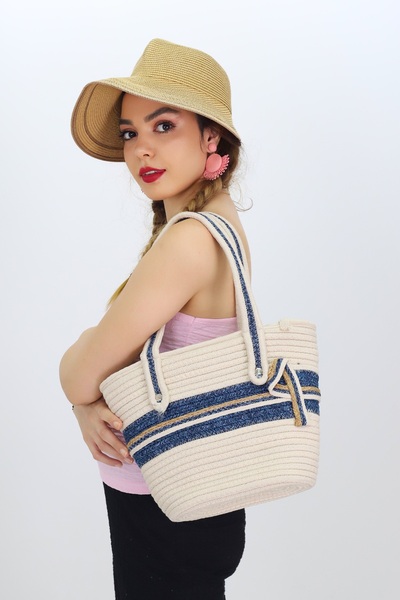 NEŞELİ HOME حقيبة شاطئ من القش مصنوعة يدويًا من جوتي مع حزام كتف بسحاب، حقيبة...