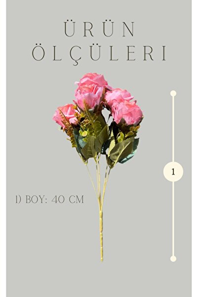 SanatFlowers 5 Dallı 40 cm Pembe Yapay Gül – Dekoratif Yapay Çiçek