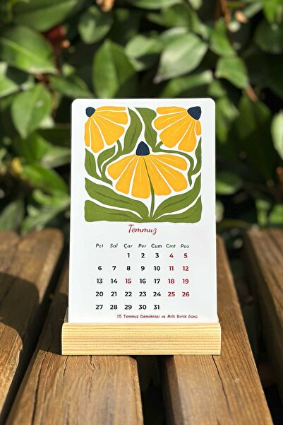 Sticker Ekspres 2026 Pastel Renklerde Matisse Çiçekli Ahşap Standlı Özel Tasarım Takvim 2026 Masaüstü Takvim Hediye