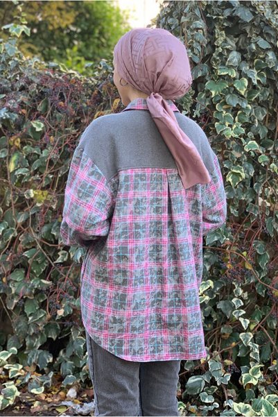 Moda Rosa 26K4461 - PEMBE - TRİKO DETAYLI EKOSE GÖMLEK