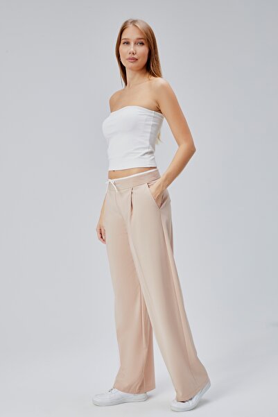 HANIMCA GİYİM Women's Pants with Fabric Belt, Side Pockets, Comfortable Fit, Full Length, Wide Leg