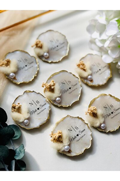Nikah Sekeri Dunyasii 25 Adet Gold Kenarlı Epoksi Magnet, Nikah Magneti, Düğü...