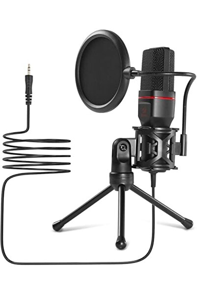 Generic Professional Studio Condenser Microphone Kit with Pop Filter, Tripod Stand, Shock Mount for Gaming,
