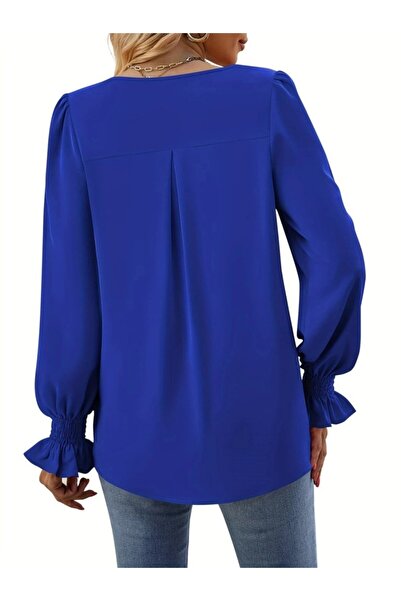 Wear Up Women's Long Sleeve V-Neck Loose Imported Crepe Blouse